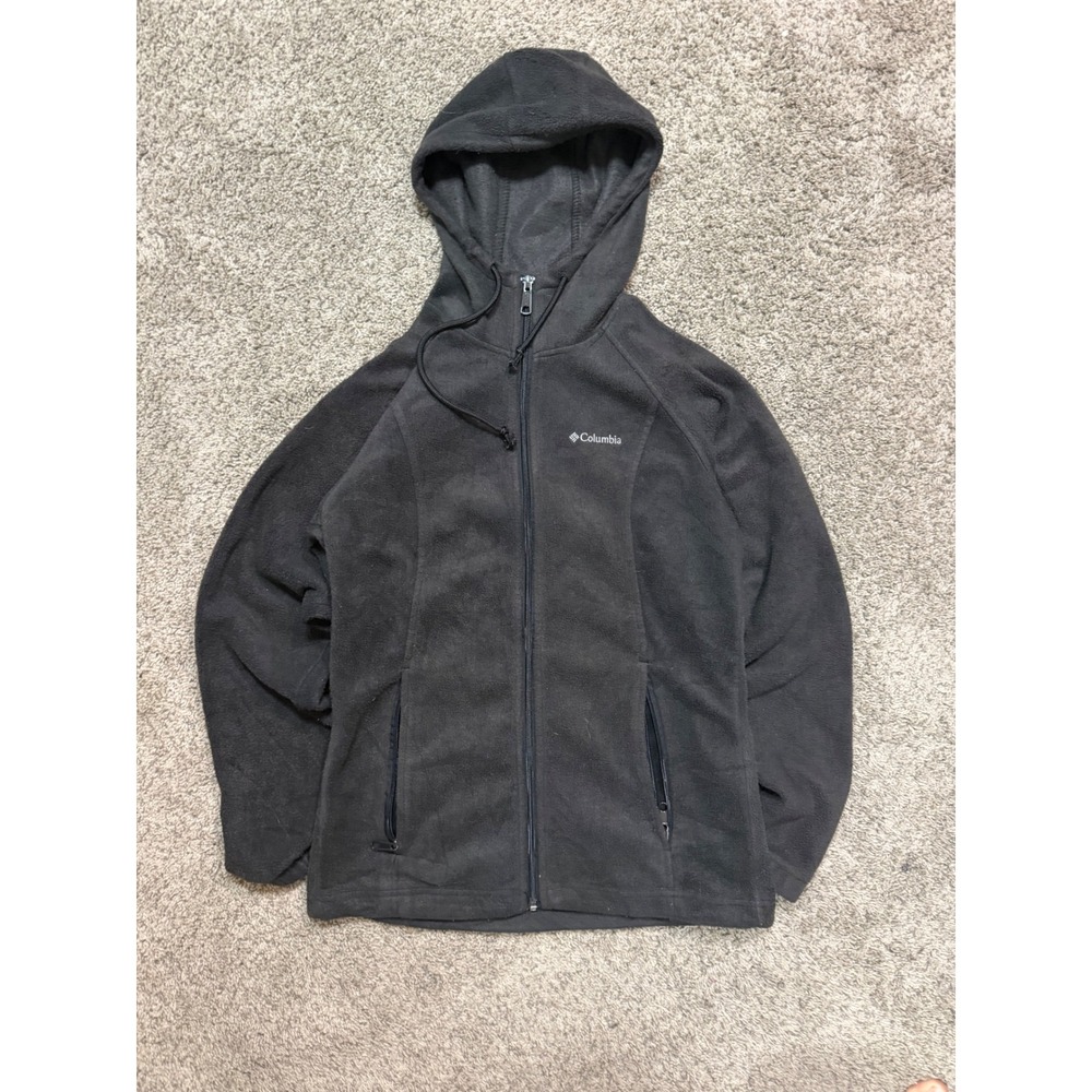 Columbia Womens Black Full Zip Fleece Hoodie Jacket Size Small S Raglan Sleeve